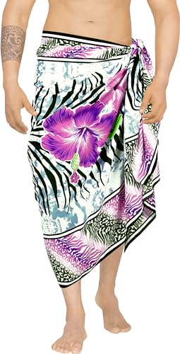 LA LEELA Men's Sarong Beach Cover Up Wraps Swim One Size Purple Hibiscus