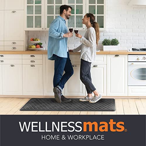 Wellnessmats Trellis 3/4" Polyurethane Anti Fatigue Floor Mat - Cushioned Comfort & Support For Home, Kitchen, Garage, Office Standing Desk - Non-Slip, Non-Toxic, Durable - 72" X 24" - Onyx #TOP5