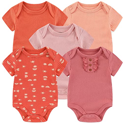 Image of Kiddiezoom Newborn Baby Unisex Cotton One-Piece Bodysuits Baby Gift 5-Pack Baby Clothes