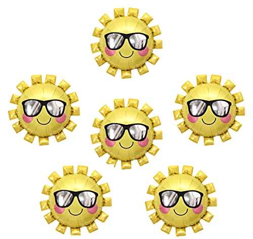 31" Gold Sun Balloons, Cute Smile Balloons, Jumbo Sun Shaped Foil Mylar Balloons for Birthday Party Wedding Favors (6 Pcs)