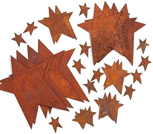 Pack of 12 Rusty Tin Star Cutouts - Rusted Metal Stars for DIY Crafts - Primitive, Rustic Country, Farmhouse DIY Crafts and Decorative Accents (Size: 1-3/4 inch Long x 1-1/4 inch Wide)