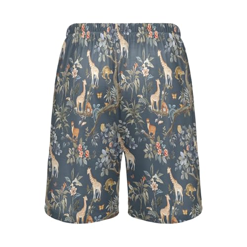 Animals on Giraffe Mens Pajama Shorts Soft Pants Lounge Sleepwear Bottoms with Drawstring & Pockets2