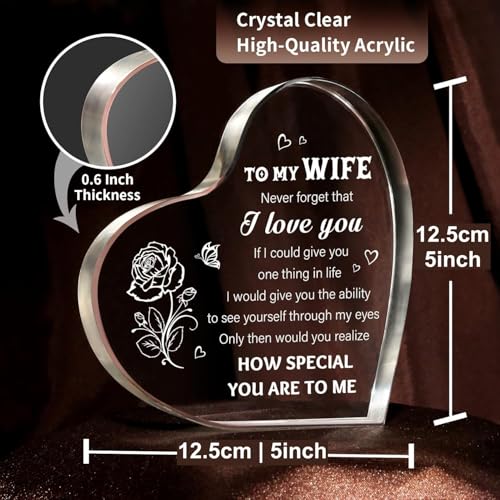 Image of Gifzy Valentines Day Gift for Wife, Romantic Wife Anniversary Birthday Gift Ideas, 5x5x0.5 Inch Butterfly Acrylic Plaque Decor, Mothers Day Valentines Christmas Wedding Present for Wife