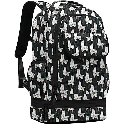 Leaper Cute Alpaca Laptop Backpack Water-resistant Double Deck Insulated Lunch Bag Satchel Black