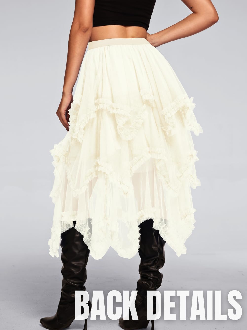 Kaei&Shi Long Tulle Skirt,High Waisted Asymmetrical Ruffle Skirts for Women,Renaissance Fairy Costume Concert Birthday Party