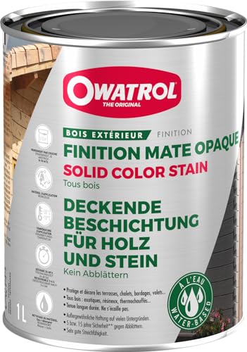 OWATROL Solid Color Stain, Wetterschutzfarbe, Acryl-Decklack, dauerhaft deckender Anstrich (Antikgrau, 1 Liter)