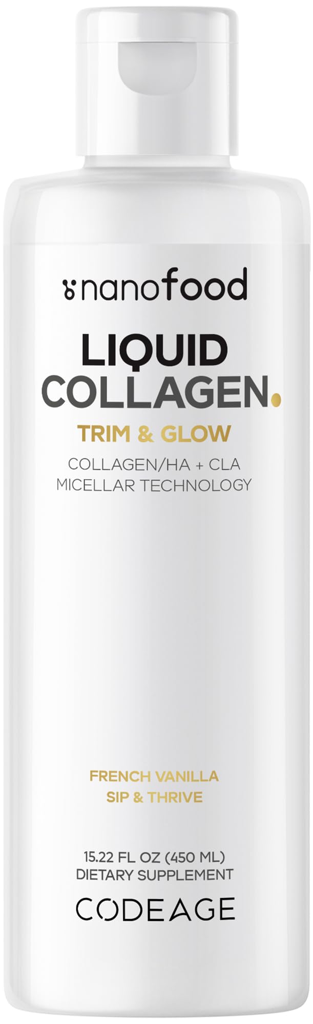 CodeageLiquid Collagen Supplement Vanilla Flavor, Beauty Trim & Glow Liposomal Collagen Peptides, CLA Conjugated Linoleic Acid, Hyaluronic Acid, Vitamin E, Hydrolyzed, Non-GMO, 15.22 fl oz