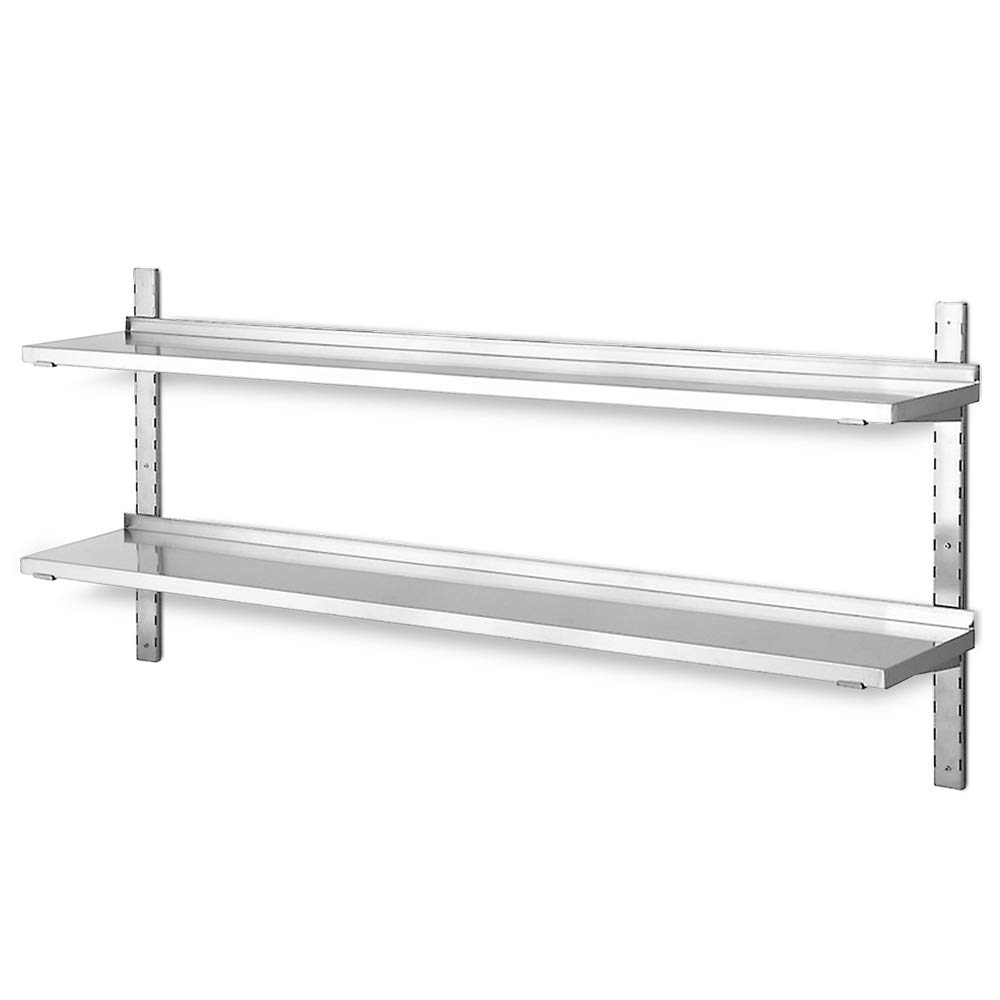 BRB Wandregal aus Edelstahl, mit 2 Böden, BxT 1400 x 355 mm, Tragkraft 20 kg/Boden