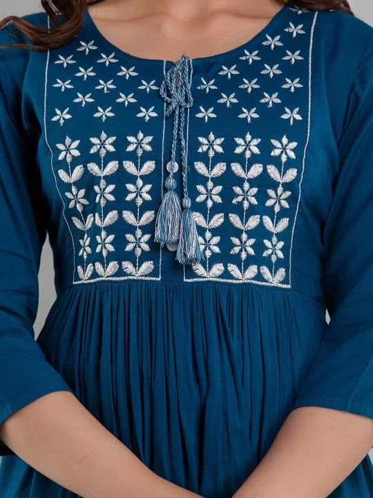 Image of Avayayat Women's Rayon Classic Heavy Embroidery Top with Beautifull Tassels at Front and on Both Sleeves Regular Fit Office Wear Festival Tunic Jeans Summer