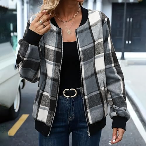 Womens Shacket 2025 Zip Up Plaid Flannel Jacket Casual Baggy Long Sleeve Fall Outwear Cardigan Coat Fashion Outfit3