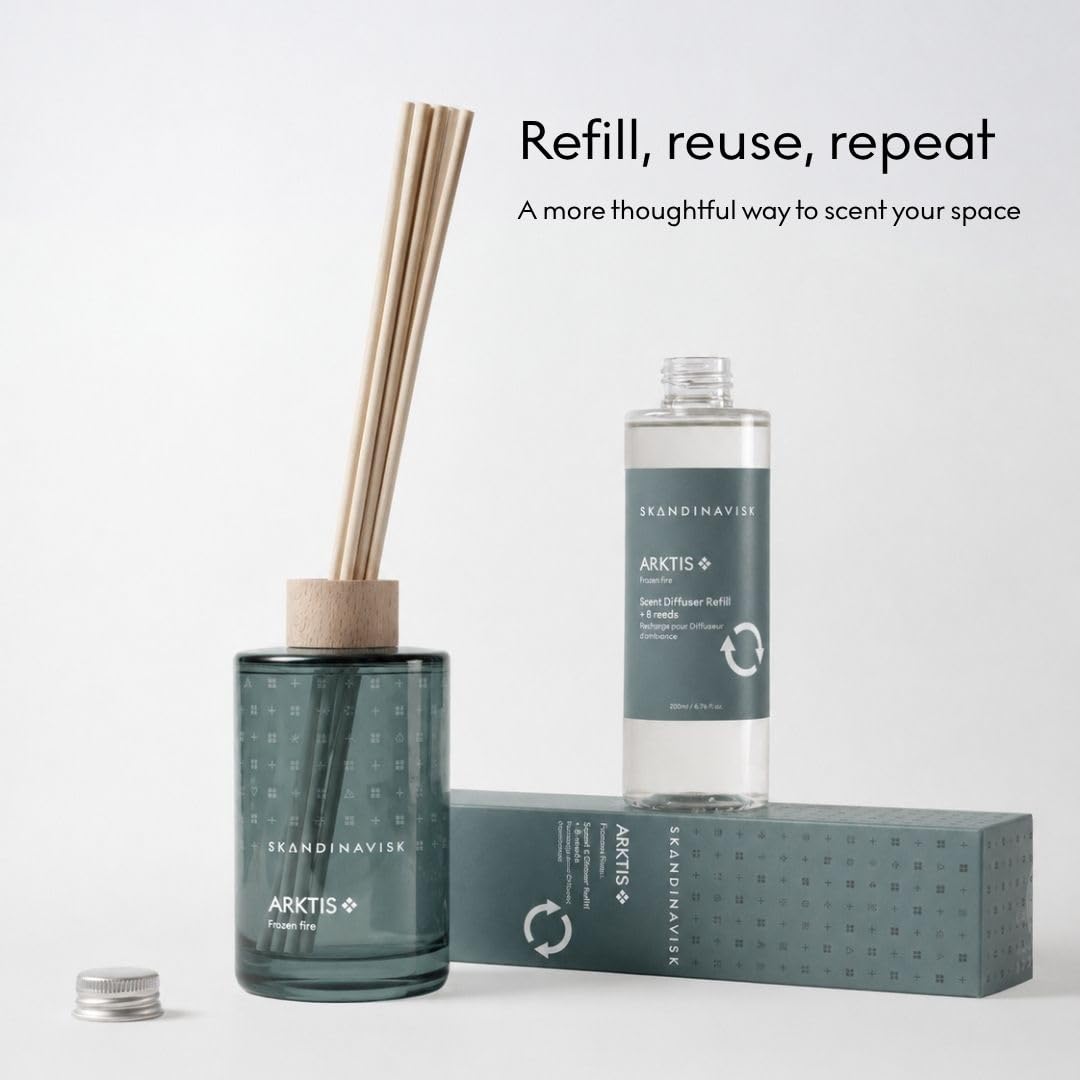 Skandinavisk ARKTIS Norwegisch für ‘Arktis’ Scent Diffuser Refill with 8 Reeds. Duftnote: Stürmische Wälder und arktischer Salbei, Pfefferminz und Schneeflocken, 200 ml