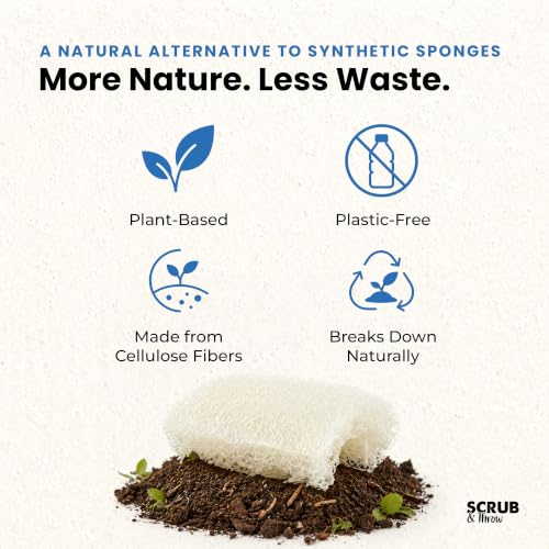 Image of Scrub & Throw Cellulose Sponges, Natural, Plastic-Free, Non-Scratch, for Kitchen, Dishes, Pots and Cleaning, Plant-Based, Plastic-Free, Eco-Friendly, Biodegradable, 15 Pack