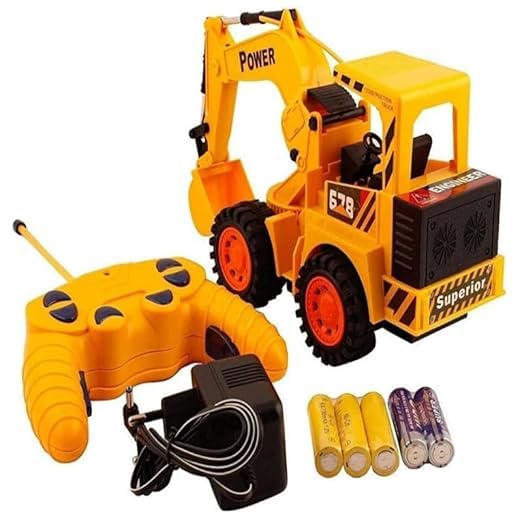 Kinderkick JCB Remote Control Toys, Rechargeable, LED Flash Light Toys for Kids Birthday Gift (Yellow)