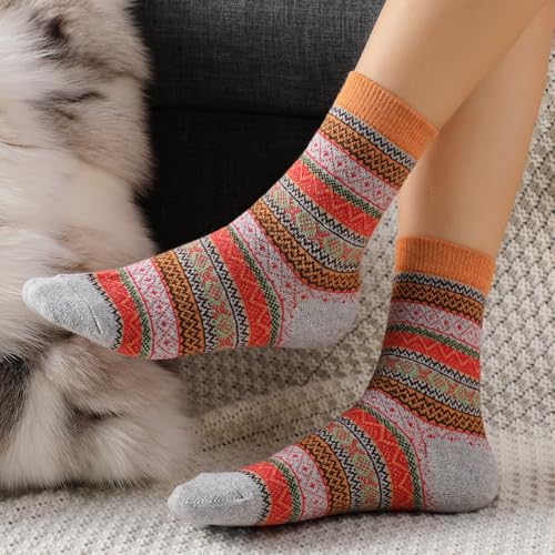 Image of Wool Socks for Women - Womens Wool Socks Winter Sock for men Warm Thick Knit Soft Vintage Casual Crew Sock
