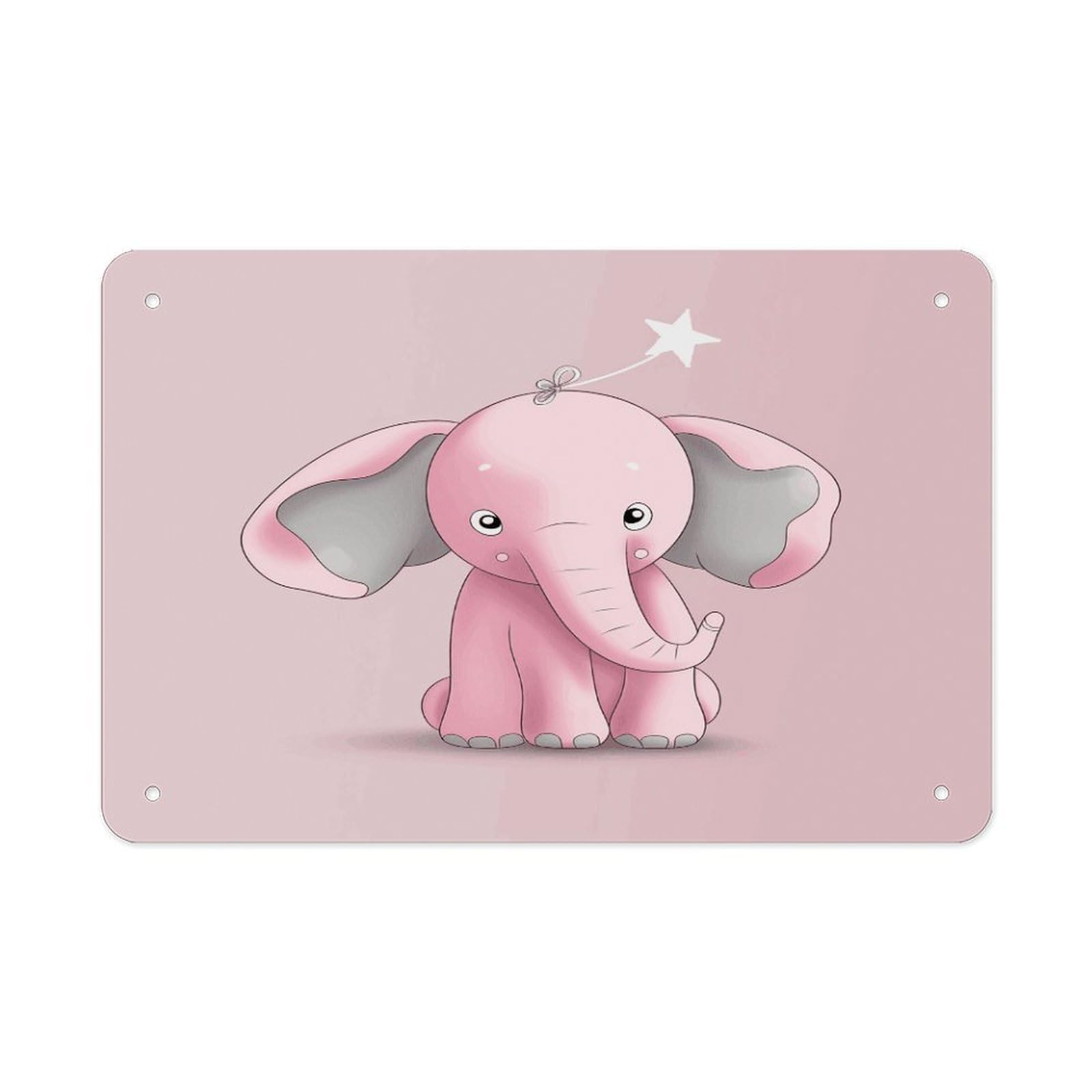Pink Elephant Metal Tin Sign 12"x8" Wall Art Prints Poster Decorative Picture Metal Signboard Decor Painting Folded Edge Iron Sheet Painting with Holes for Wall Decor