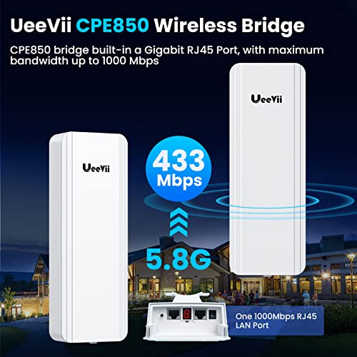 Image of Gigabit Wireless Bridge, UeeVii CPE850 5.8GHz Point to Point /Multipoint WiFi Bridge, 5KM Long Range Outdoor WiFi CPE with 16dBi Antenna, 24V PoE Power, Extend Network to Barns, Shops, Garages