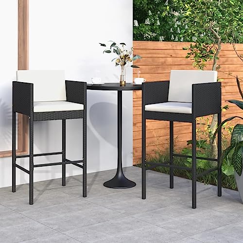 DYRJDJWIDHW chaises de Jardin extérieur,Fauteuil,fermob,Tabourets de Bar Lot de 2 avec Coussins Noir résine tresséeAdatto per Giardino, Patio, soggiorno, Sala da pranzo