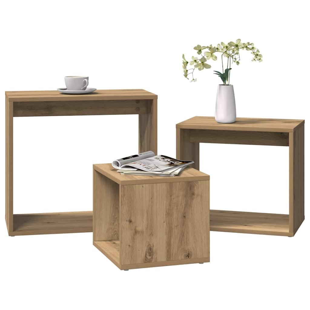 SXZenSpace Nesting Tables 3 pcs Artisan Oak Engineered Wood, 55 x 30 50 cm, Space-Saving Coffee/Side for Living Room Bedroom and Hallway