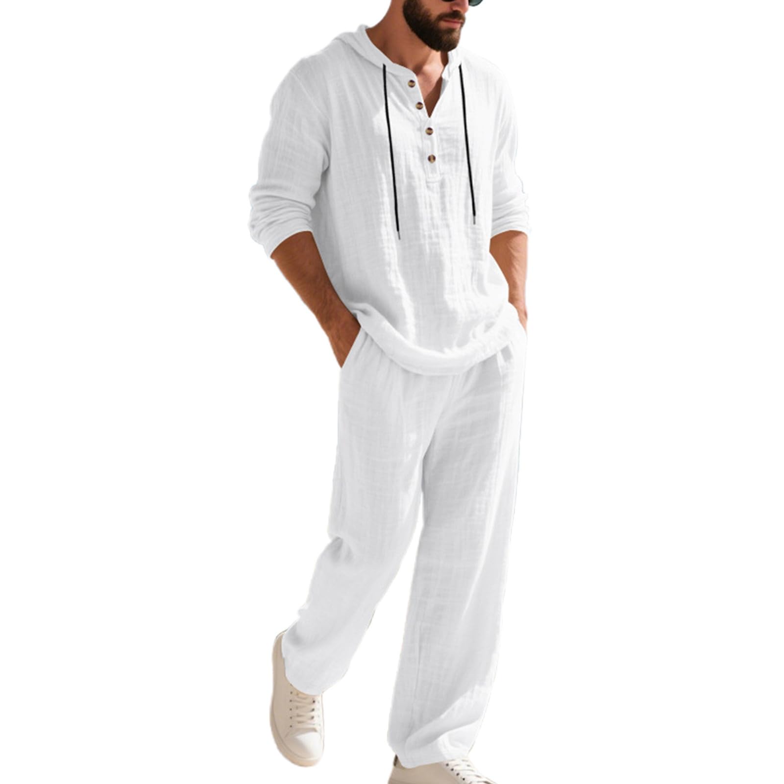 Completo Estivo Uomo Due Pezzi, Tuta Ginnastica Uomo Pantaloni E Pantaloni Formali Traspiranti a Maniche Lunghe in Lino Comodi E Leggeri per L'Estate