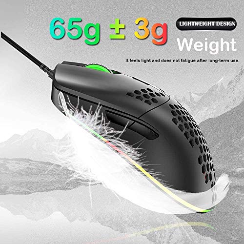 Wired Lightweight Gaming Mouse,6 Rgb Backlit Mouse With 7 Buttons Programmable Driver,6400Dpi Computer Mouse,Ultralight Honeycomb Shell Ultraweave Cable Compatible With Pc Gamers,Xbox,Ps4 (Black) #TOP2