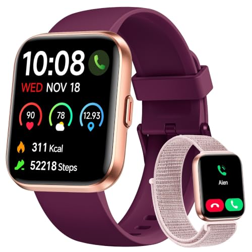 Image of Woneligo Smart Watch for Women, Answer /Make Calls, Alexa Built-in, 1.85 inch Touch Screen Fitness Tracker for Android & iPhone, Heart Rate /Sleep /SpO2 Monitor Smartwatch, Waterproof (Deep Purple)