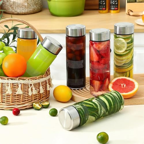 Image of Wide Mouth Glass Water Bottle with Leak-Proof Airtight Stainless Steel Lid for Water, Juices With long Cap - 750ml (Set Of 4)