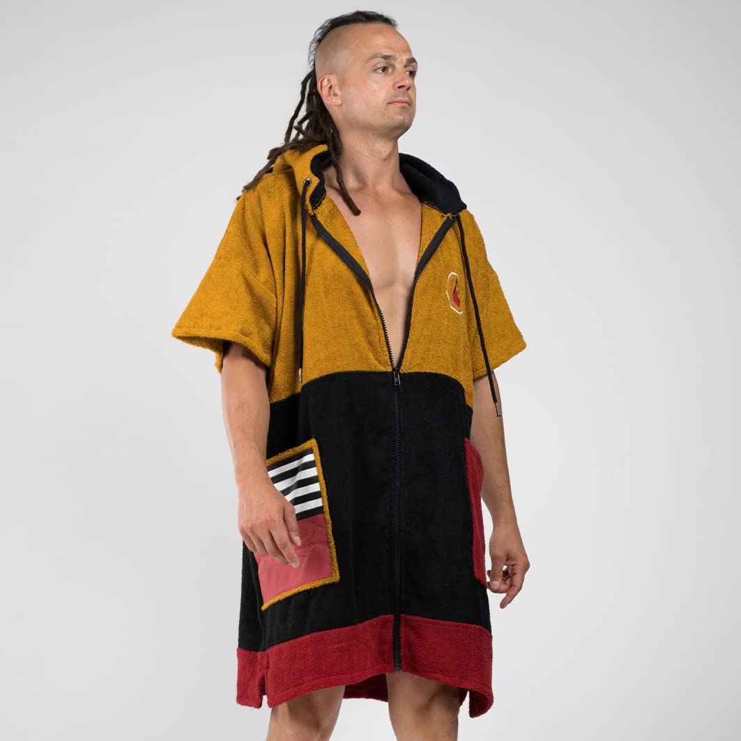 WAVE HAWAII ZIP-Surfponcho für Körpergrößen von 161-183 cm aus 100% ÖKO Baumwolle Umkleidehilfe für Schwimmen Strand Surfen Duschponcho Surf Poncho für Damen Herren Erwachsene