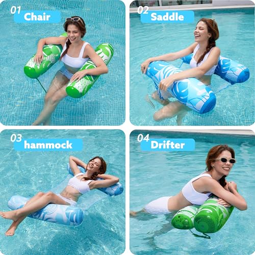 sloosh 2 packs hammock pool floats adults 4-in-1 multi-purpose inflatable pool floats pvc water hammock lounge floaties