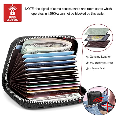 Migeec Credit Card Holder Wallet Rfid Blocking Slim Card Case Genuine Leather Zipper Card Organizer For Women(Black) #TOP3
