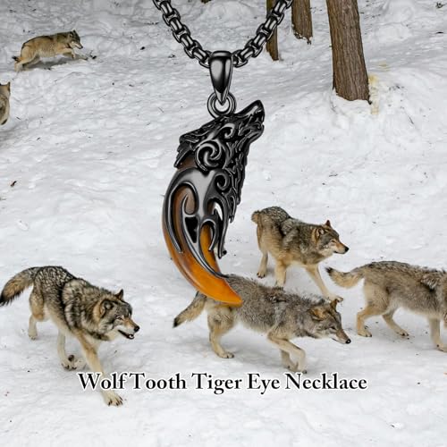 Collier loup argent avec pendentif dent de loup en obsidienne