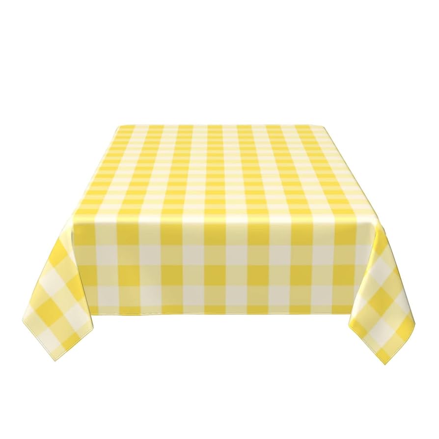 北欧ヴィンテージ⭐︎ネイビーとイエローのチェック柄テーブルクロス　フリークロス Amazon｜テーブルクロス 撥水 レモン柄 イエロー 北欧 おしゃれ