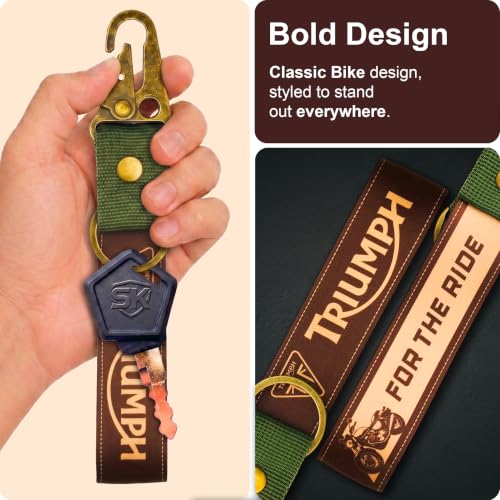 Image of SnapStrap MotoLink Carabiner Keychain Compatible with Triumph Bike Strong Heavy-Duty Metal Clip with Fabric Key Ring Bike Accessory