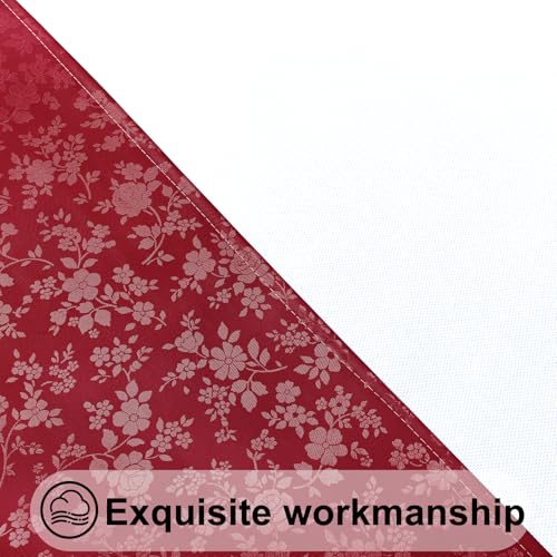 Image of Smiry Waterproof Heavy Duty Vinyl Fitted Tablecloth for 45 inch-56 inch Round Table | Elastic Plastic Table Cloth, Wipeable Washable Floral Patio Table Cover for Picnic, Kitchen and Dining, Wine Red