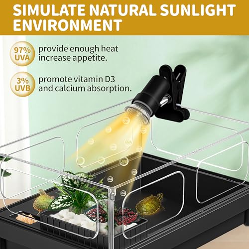 GOZILLA Reptile Heat Lamp, Turtle Lamp Timing & Dimming Cycle Timer, Turtle Light 50W UVA/UVB Reptile Light Bulb for Amphibian and Reptile Tanks, Terrariums, Cages.(Black)