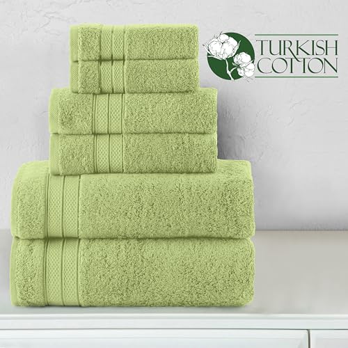 Image of Elegant Comfort Luxury 6-Piece Towel Set, Premium Soft 100% Turkish Cotton, Three Line Popcorn Design 2 Bath Towels, 2 Hand Towels and 2 Washcloths Towel Set - Quick-Drying and Absorbent, Sage Green