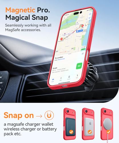 Image of CANSHN Magnetic Compatible with iPhone Air Case(6.5 Inch), Upgraded [Full Camera Protection] [Compatible with Magsafe] [Translucent Matte] Shockproof Phone Cover for iPhone 17 Air Case,Red
