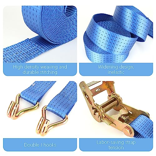 Image of 2 Pack 2 Inch Ratchet Straps Heavy Duty 20ft Tie Down Straps Ratchet with Double J Hook, 8000 LBS Break Strength, Cargo Ratchet Straps for Truck, Trailers, Kayaks, Car Roof