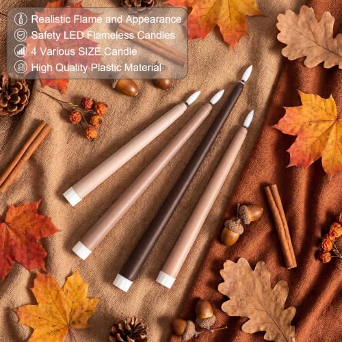 Image of Rossesay 24 Pcs Flameless LED Taper Candles Battery Operated Candle 8.5 inch, 9.65 inch, 10.8 inch, 12.8 inch Flameless Candlesticks Flickering for Christmas Church Wedding Indoor Decoration(Classic, Brown)