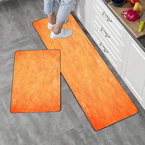 Gesmatic Orange Kitchen Rug, Kitchen Rugs and Mats 20"X48"+20"X30" Orange Throw Rugs for Kitchen Bathroom Non Slip Microfiber Kitchen Mats for Floor Sink Coffee 2 Piece Cover