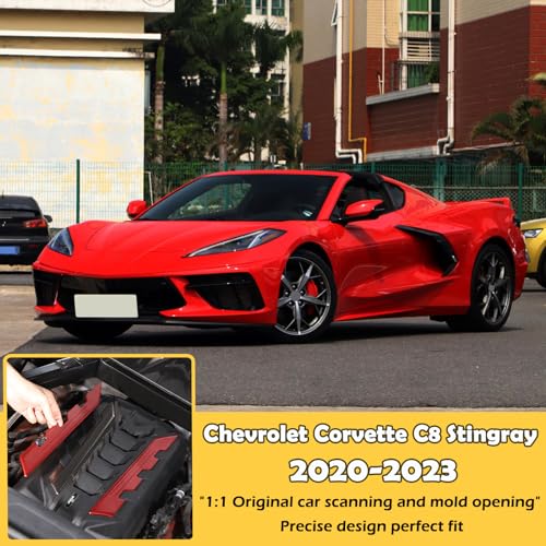 Image of CHEAYAR Engine Bay Panel Cover Compatible with Chevrolet Corvette C8 2020-2023, Engine Shroud Cover Panel Trims, C8 Accessories 2PCS (Engine Compartment Cover - Red)