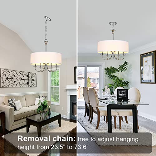 Derksic Traditional 5-Light Chandelier 20 Inch Modern Chrome Drum Chandeliers With Linen Shade For Dining Room Living Room Foyer thumb #3