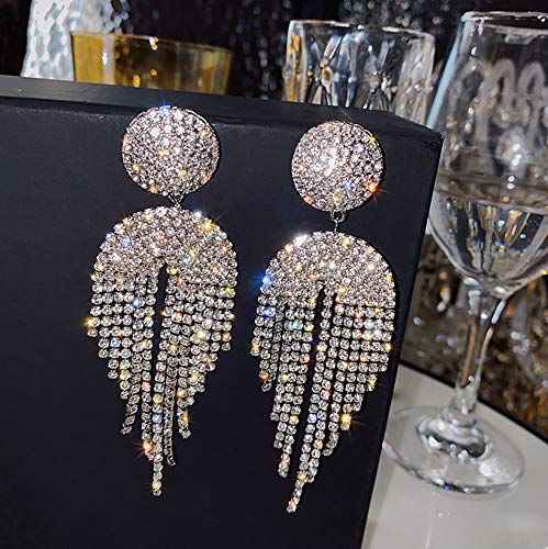 Missgrace Bohemian Dainty Full Rhinestones Statement Drop Dangle Earrings For Women Fashion Girls Tessels Earrings Set Silver Stud Hoops Bar Earrings Set For Women (Pattern 1) #TOP3