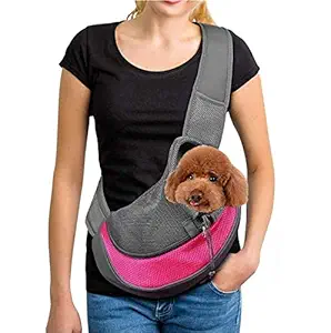 Royale Dog Pet Carrier Hand Free Sling Puppy Carry Bag Small Puppy Cat Travel Carrier with Breathable Mesh Pouch for Outdoor Travel Walking Subway-Pink