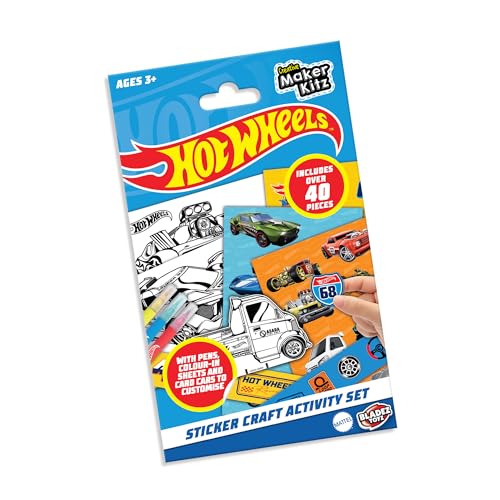 BLADEZ Hot Wheels - Set di adesivi con licenza ufficiale, include carte auto, adesivi, penne e fogli da colorare, per bambini dai 3 anni in su