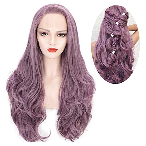 ENTRANCED STYLES Lace Front Wig Middle Part Long Curly Wavy Wigs for Black Women (Purple)