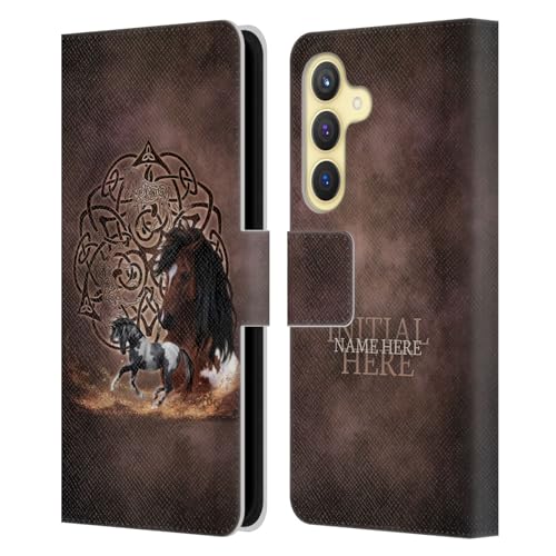 Coque portefeuille personnalisée Samsung Galaxy S24 5G étui cuir protection motif cheval prénom