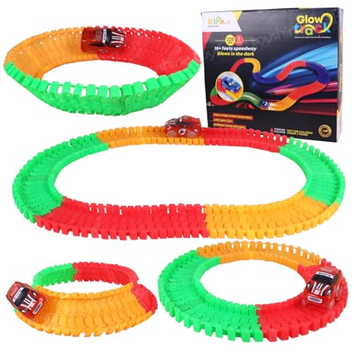 Toyshine Tracks Set Glow Race Car Toy Set Educational Twisted Flexible Tracks 220 Pcs with Electric Car Toys for Kids - Multicolour - B