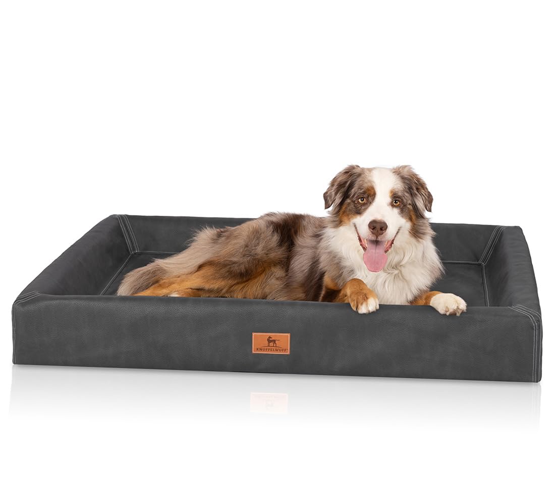 Knuffelwuff orthopädisches Hundebett Austin aus Kunstleder XL 105 x 80cm Schwarz