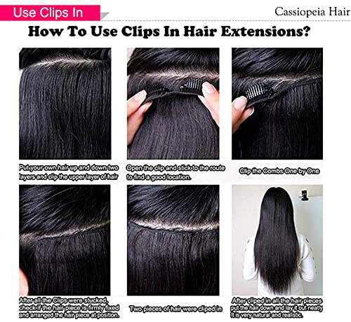 Brazilian Body Wave Clips in Hair Extensions Real Human Hair Black and Brown Color For Women Beauty Wavy Clip In Human Hair (12inch 100g, 1 Jet Black)
