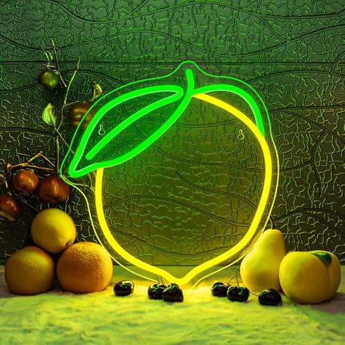 Image of Lemon Neon Sign Lemons Yellow Led Sign Fruit Shape Neon Light for Apartment, Bar, Kids' Room,Bedroom,KTV Pub, Shop Wedding, Celebration (12.6 inch*11 inch)
